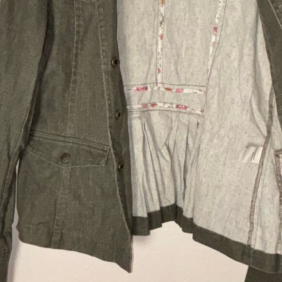 Maestro Green Linen Cotton Jacket Women's Size Medium Ruffled Y2K Boho - Picture 13 of 16